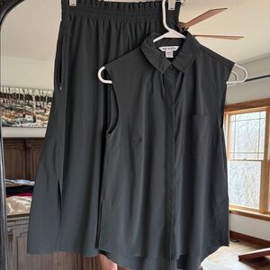 Athleta Black Sleeveless Button-Front Top and skirt